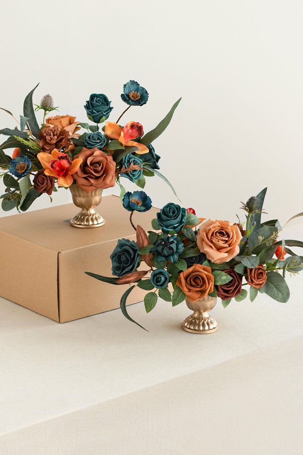 Flash Sale | Large Floral Centerpiece Set in Dark Teal & Burnt Orange Sale - Image 5