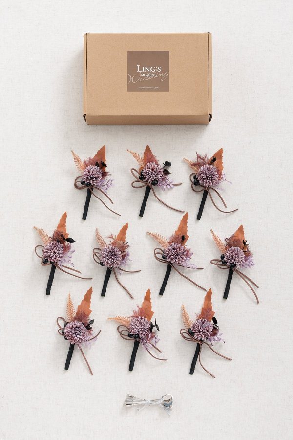 Flash Sale | Boutonnieres for Guests in Twilight Purple & Harvest Orange | Clearance Cheap - Image 4