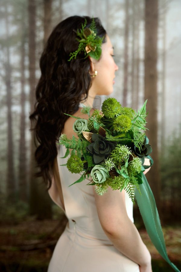 Bridesmaid Bouquet in Forest Green & Gold | Clearance For Discount - Image 4