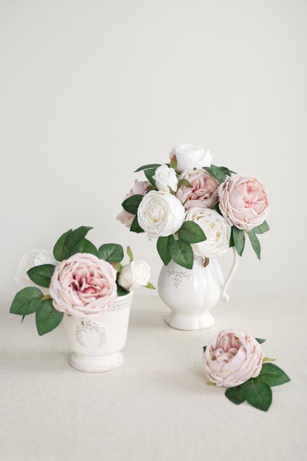 3.5  Silk Austin Rose & 3  Cabbage Rose with Stem Hot on Sale - Image 4
