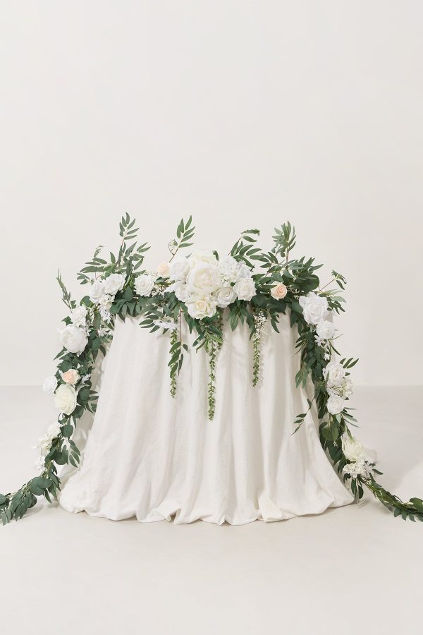 9ft Head Table Flower Garland in White & Sage For Sale