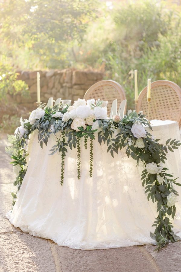 9ft Head Table Flower Garland in White & Sage For Sale - Image 2
