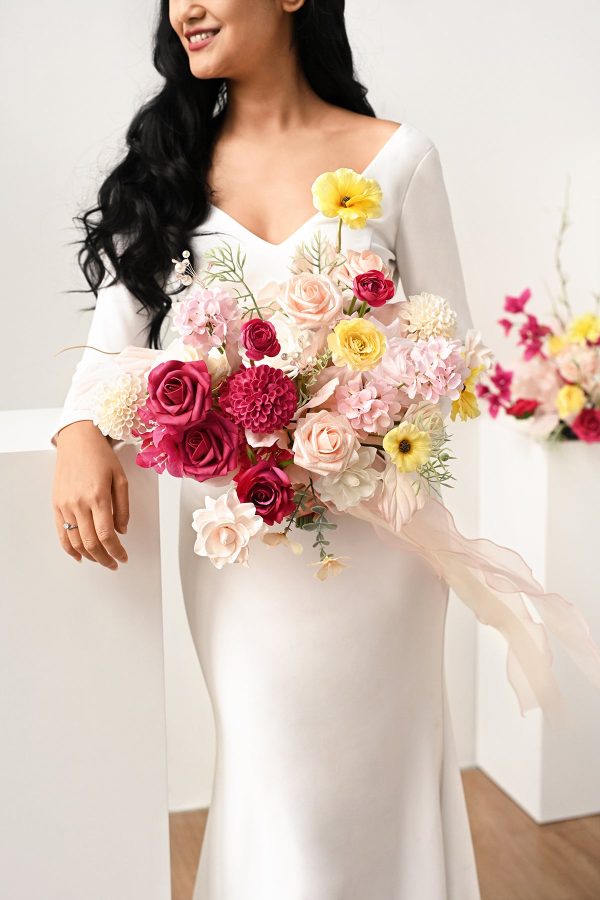 Small Free-Form Bridal Bouquet in Passionate Pink & Blush For Sale - Image 2
