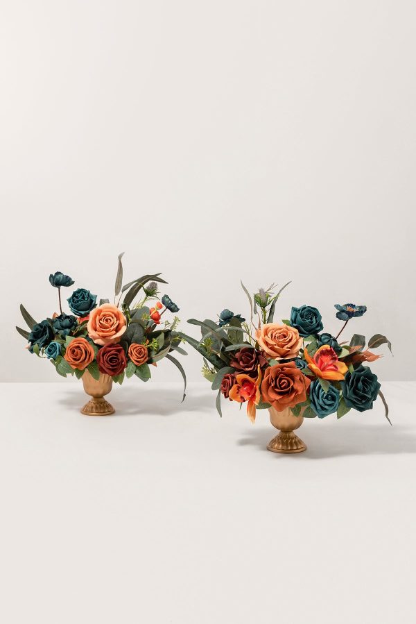 Flash Sale | Large Floral Centerpiece Set in Dark Teal & Burnt Orange Sale