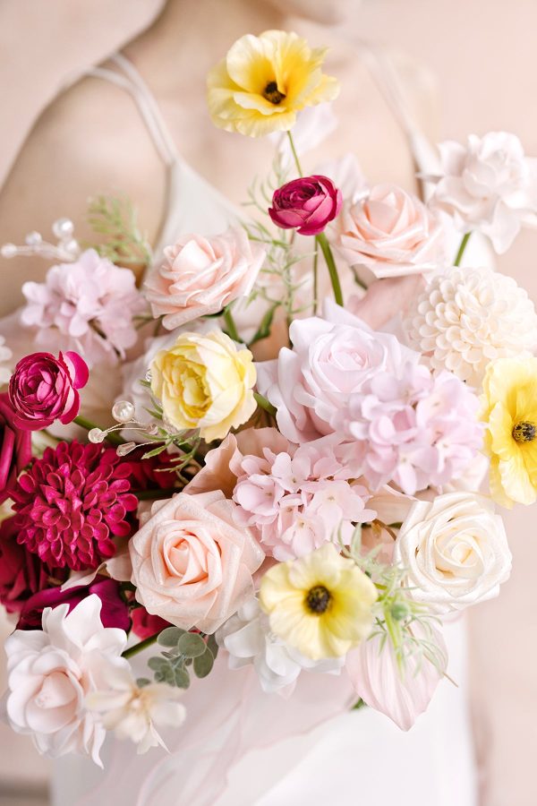 Small Free-Form Bridal Bouquet in Passionate Pink & Blush For Sale - Image 4