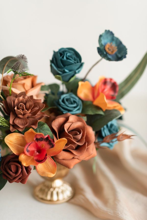 Flash Sale | Large Floral Centerpiece Set in Dark Teal & Burnt Orange Sale - Image 3