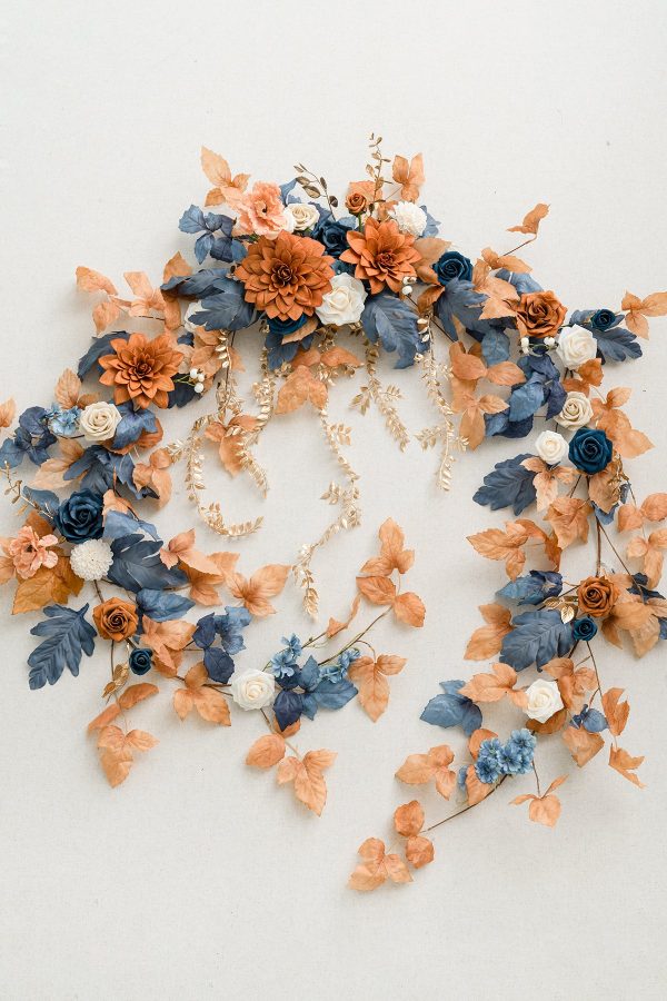 9ft Head Table Flower Garland in Russet Orange & Denim Blue Online Hot Sale - Image 4