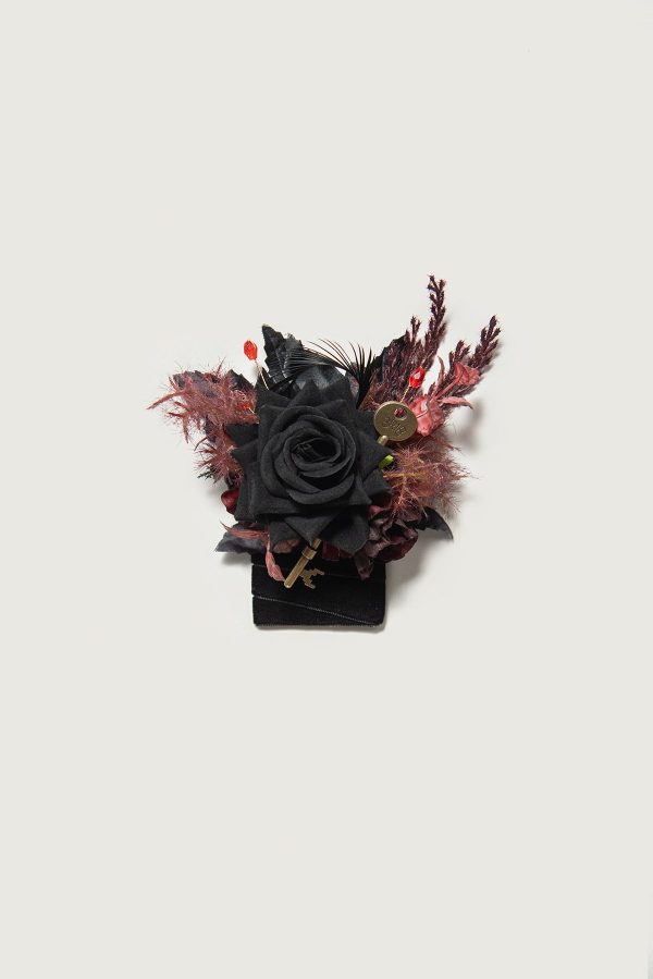 Pocket Square Boutonniere for Groom in Moody Burgundy & Black For Discount