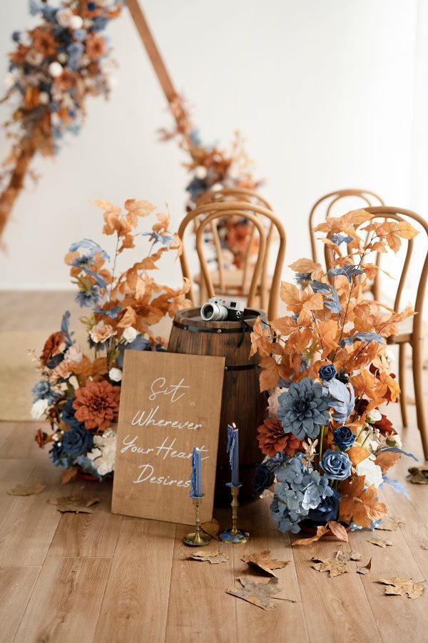Oversized Free-Standing Ground Flower Arrangements in Russet Orange & Denim Blue Online now - Image 3