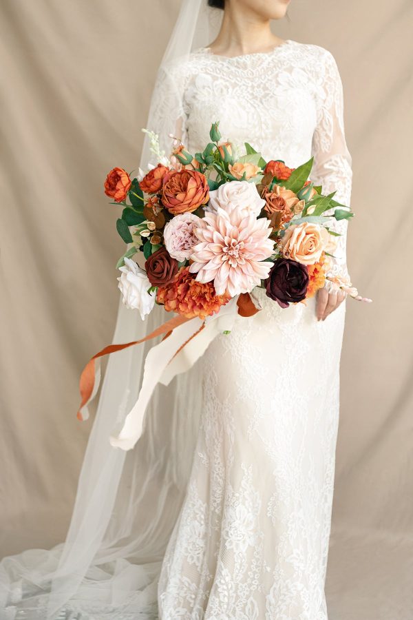Medium Free-Form Bridal Bouquet in Sunset Terracotta For Sale - Image 2