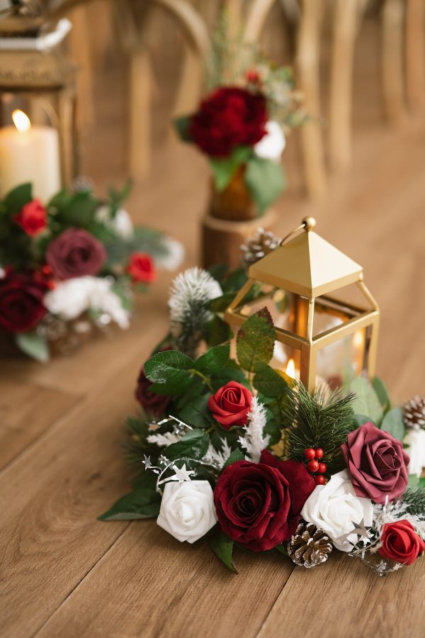 2ft Flower Garlands in Christmas Red & Sparkle Discount - Image 3