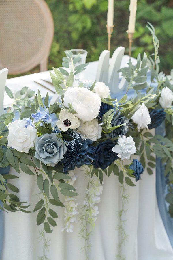 9ft Head Table Flower Garland in Dusty Blue & Navy Sale - Image 5