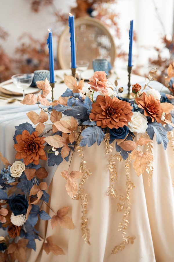 9ft Head Table Flower Garland in Russet Orange & Denim Blue Online Hot Sale - Image 3