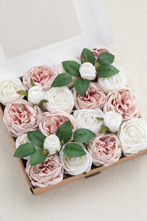 3.5  Silk Austin Rose & 3  Cabbage Rose with Stem Hot on Sale