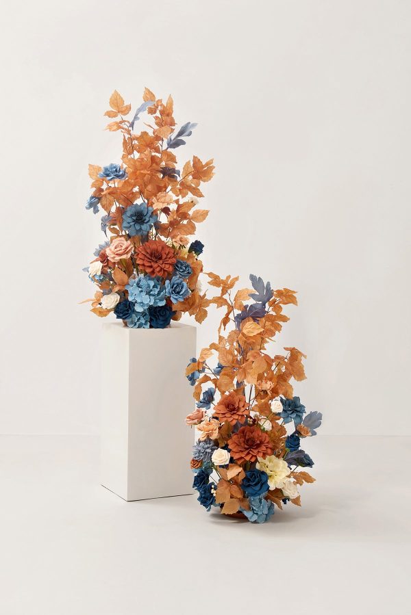 Oversized Free-Standing Ground Flower Arrangements in Russet Orange & Denim Blue Online now