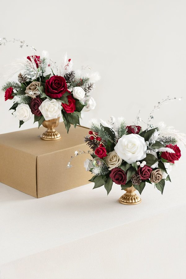 Large Floral Centerpiece Set in Christmas Red & Sparkle Fashion - Image 3