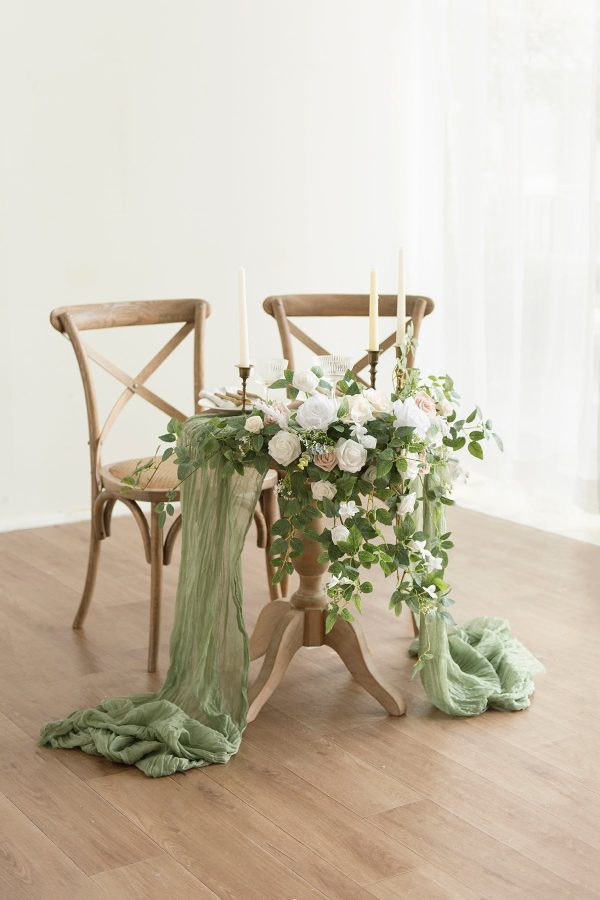 Sweetheart Table Floral Swags in White & Sage Discount - Image 2