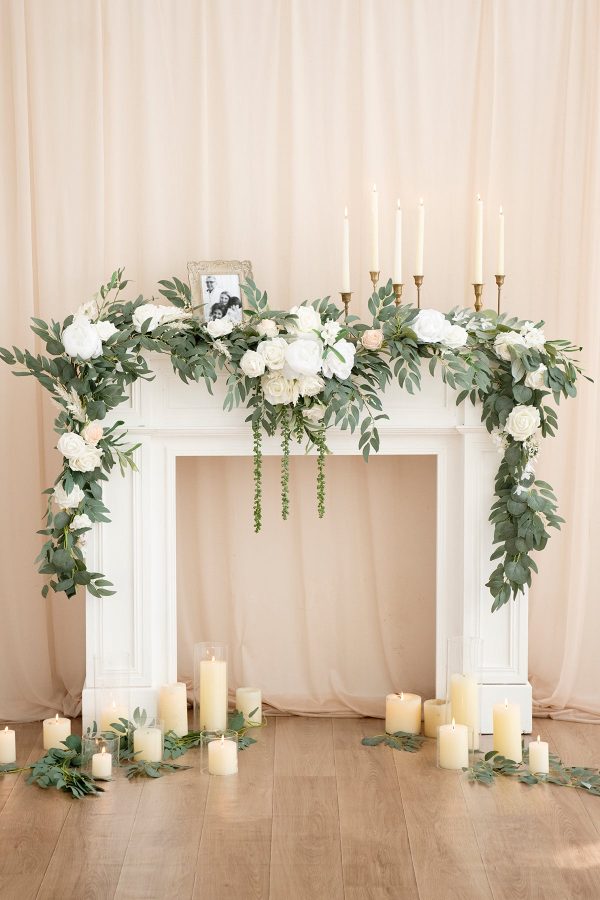 9ft Head Table Flower Garland in White & Sage For Sale - Image 3