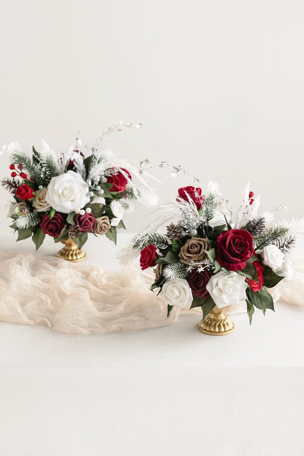 Large Floral Centerpiece Set in Christmas Red & Sparkle Fashion
