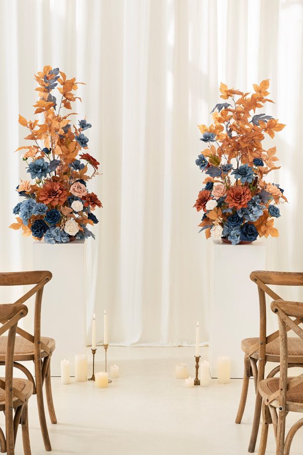 Oversized Free-Standing Ground Flower Arrangements in Russet Orange & Denim Blue Online now - Image 2