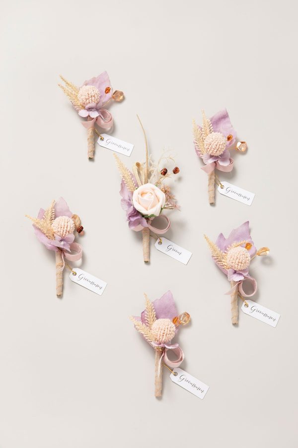 Boutonnieres in Lavender Aster & Burnt Orange Online Sale