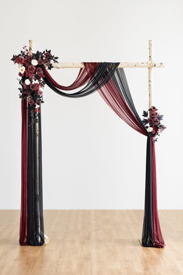 Flower Arch Decor with Drapes in Moody Burgundy & Black | Clearance Discount - Image 2