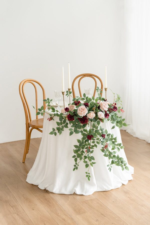 Sweetheart Table Floral Swags in Romantic Marsala Fashion - Image 2